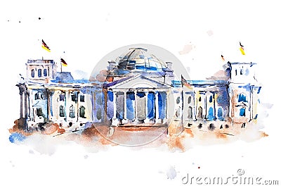 Watercolor drawing of Reichstag building in Berlin Stock Photo