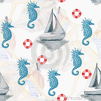 Watercolor drawing sea theme Stock Photo