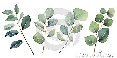 set of eucalyptus leaves. delicate illustration Cartoon Illustration