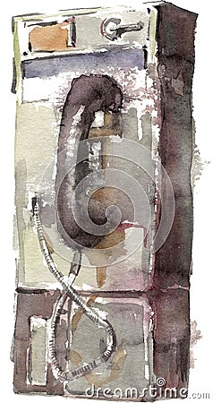 Watercolor drawing of typical urban phone in America. Stock Photo