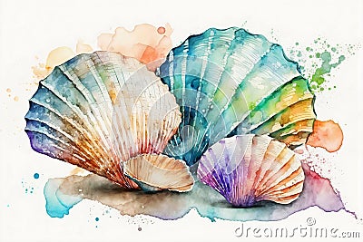 Watercolor drawing of various shells and snails Stock Photo