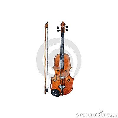 Watercolor drawing violin Cartoon Illustration