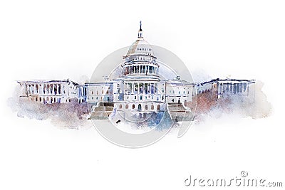 Watercolor drawing of the white house in Washington dc Stock Photo