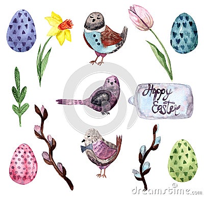 Happy easter watercolor elements isolated Stock Photo