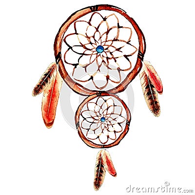 Watercolor dream catcher with blue point Vector Illustration