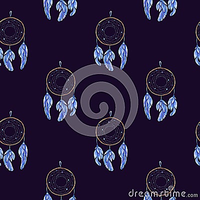 Watercolor Dreamcatcher and feather pattern Stock Photo