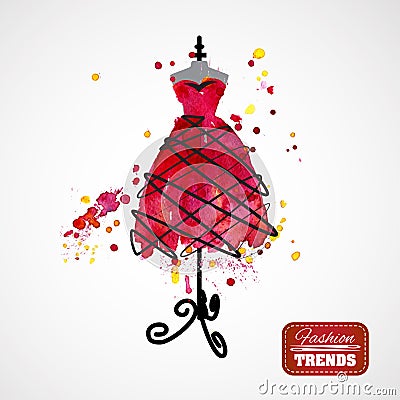 Watercolor dress on mannequin Vector Illustration