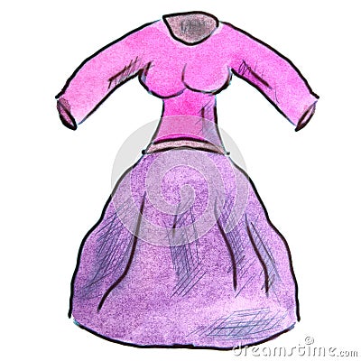 Watercolor dress pink cartoon illustration Cartoon Illustration