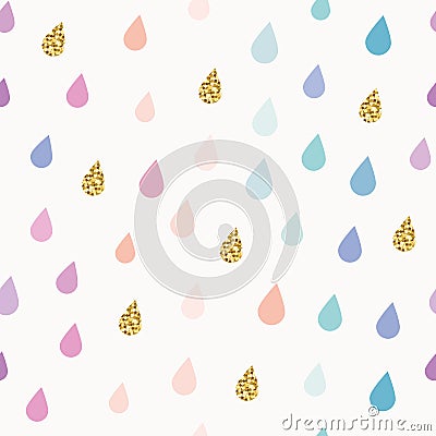 Watercolor drops seamless pattern background with gold glitter elements. Stock Photo