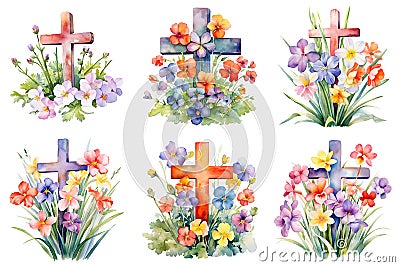 Watercolor Easter Crosses Stock Photo