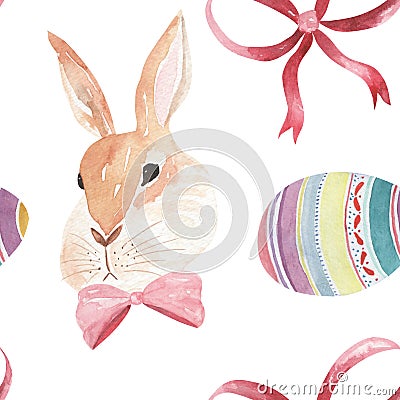 Watercolor Easter Egg Patterns Bunny Floral Leaves Buds Bows Seamless Patterns Stock Photo