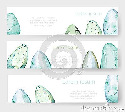 Watercolor Easter holiday cards, tags, banners set. Vector Vector Illustration