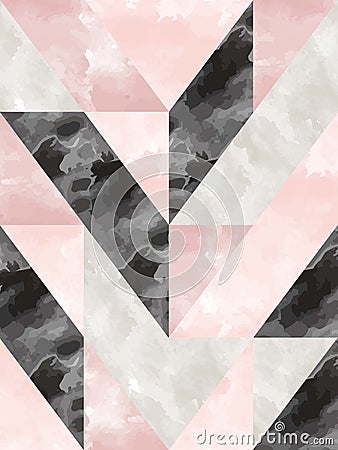 Watercolor effect geometric vector tile in black, grey and pastel pink Vector Illustration