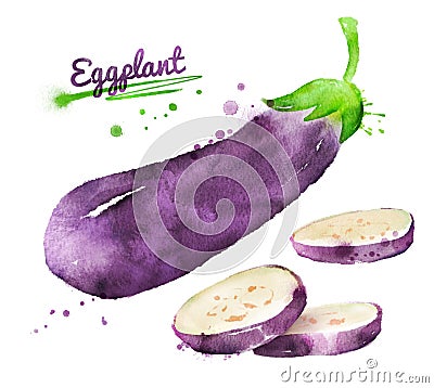 Watercolor eggplant Cartoon Illustration