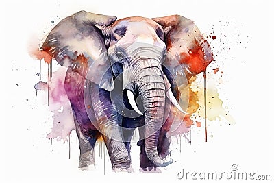 Watercolor elephant portrait illustration on white background Cartoon Illustration