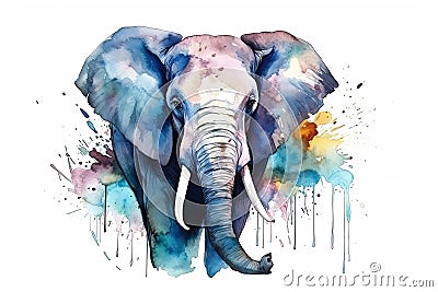 Watercolor elephant portrait illustration on white background Cartoon Illustration