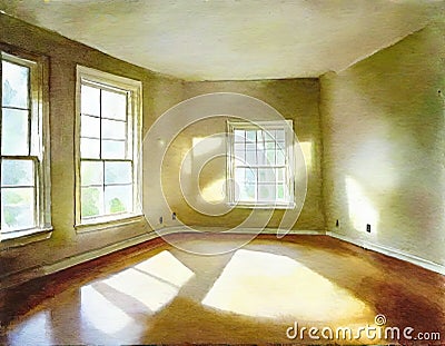Watercolor of An empty and unoccupied living Stock Photo
