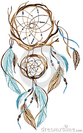 Watercolor ethnic dreamcatcher. Cartoon Illustration