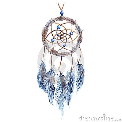 Watercolor ethnic tribal hand made feather dreamcatcher Stock Photo