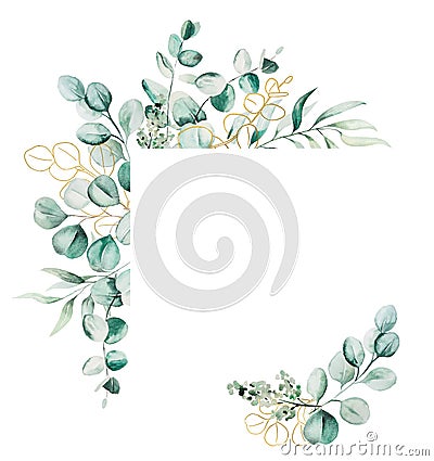 Watercolor eucaliptus leaves frame illustration Cartoon Illustration