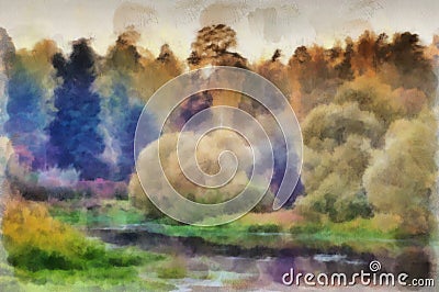 Watercolor evening Stock Photo