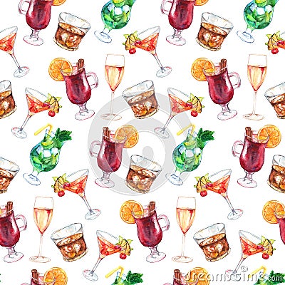 Watercolor exotic drink alcohol cocktail seamless pattern texture Stock Photo