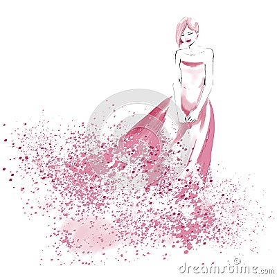 Watercolor fashion illustration with beautiful girl Vector Illustration