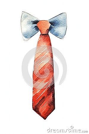 Watercolor Father's Day Illustration with Tie and Mustache on White Background. Stock Photo