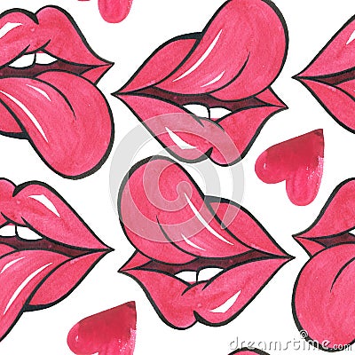 Watercolor female red lips with lust isolated. Stock Photo