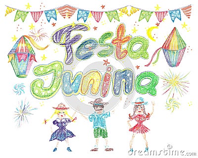 Watercolor Festa Junina Background Holiday. Greeting Card. Stock Photo