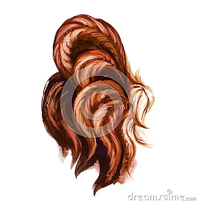 Watercolor fiery rooster illustration. Orange rooster tail. Cartoon Illustration