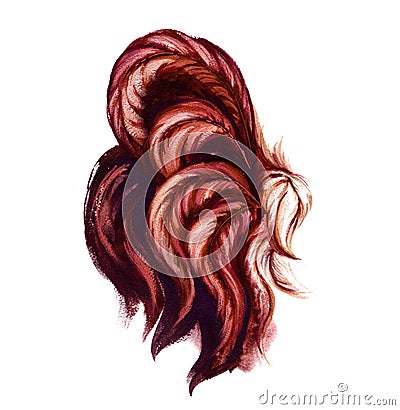 Watercolor fiery rooster illustration. Red rooster tail. Cartoon Illustration