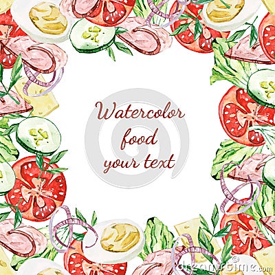 Watercolor filling food frame Stock Photo
