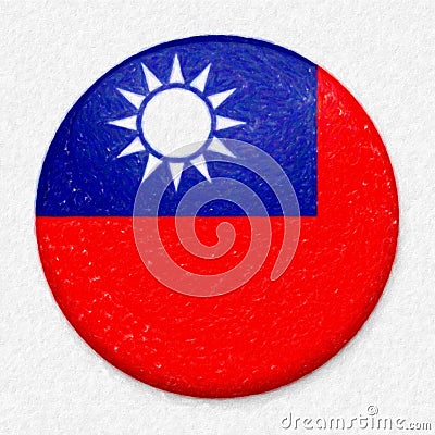 Watercolor Flag of Taiwan in the form of a round button Stock Photo