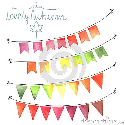 Watercolor flags garlands set Vector Illustration