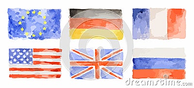 Watercolor flags set. Vector Illustration