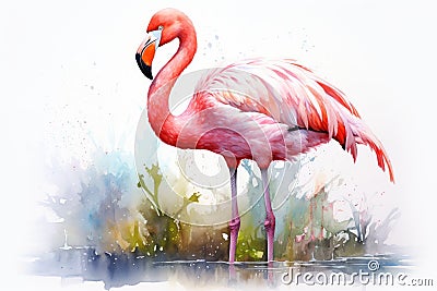 watercolor Flamingo watercolor pink flamingo in splashes Tropical exotic bird rose flamingo Cartoon Illustration