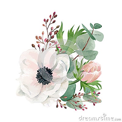 Watercolor floral arrangement, hand drawn vector image Vector Illustration