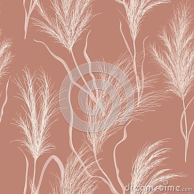 Watercolor floral autumn background. Dry pampas grass seamless vector pattern. Boho fall texture illustration Vector Illustration