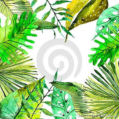 Watercolor Floral background with Tropical leaves for beautiful Vector Illustration