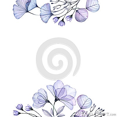 Watercolor floral banner. Square card template with place for text. Isolated hand drawn abstract background with blue Stock Photo