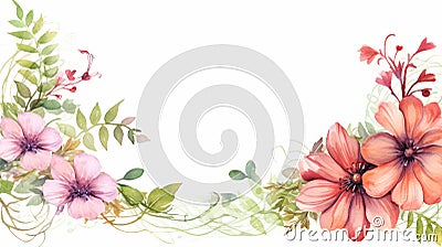 Watercolor Floral Frame: Organic Movement With Pastoral Charm Cartoon Illustration