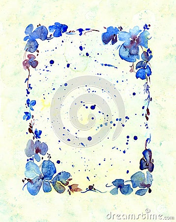 Watercolor floral frame. Stock Photo