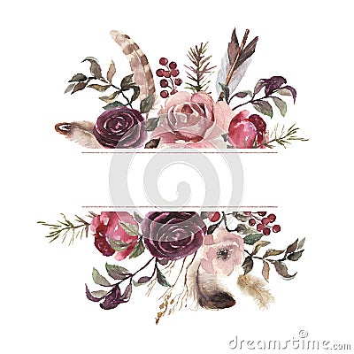 Watercolor floral illustration - flower frame / border / header Cartoon Illustration