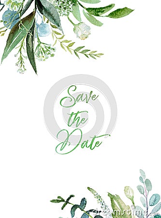 Watercolor floral illustration - leaf frame / border, for wedding stationary, greetings, wallpapers, fashion, background Cartoon Illustration