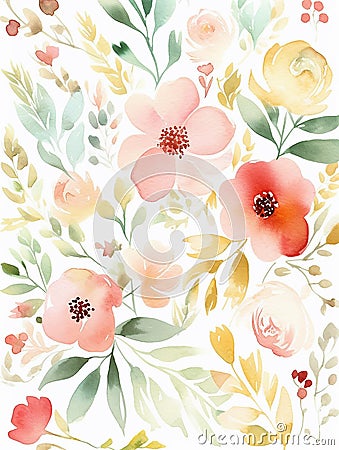 Watercolor floral illustration with soft colors Cartoon Illustration