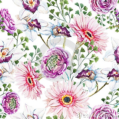 Watercolor floral pattern Stock Photo