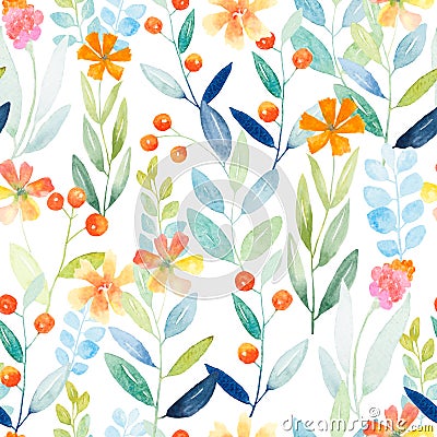 Watercolor floral pattern Cartoon Illustration