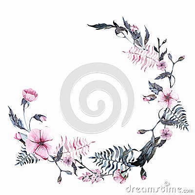 Watercolor floral pink wreath hand drawn clip art Stock Photo
