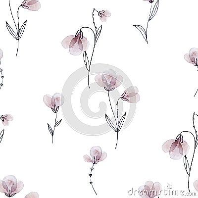 Watercolor floral seamless pattern isolated on white background Stock Photo